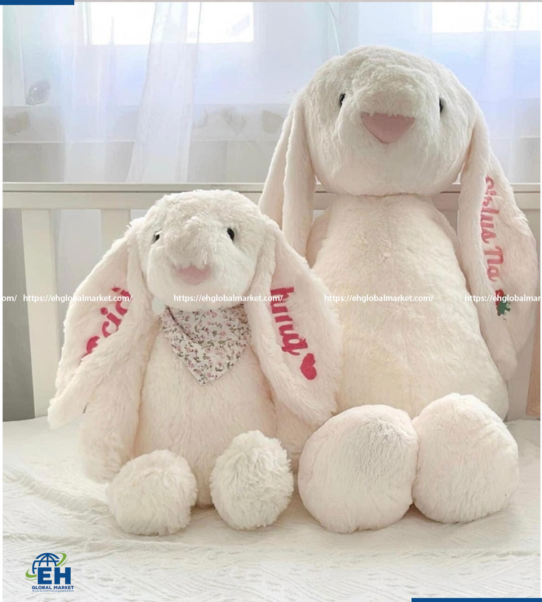 JELLYCAT GẤU BÔNG THỎ THÊU TAI TRẮNG 60CM