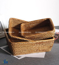 Rectangular Wicker Basket with Horizontal Handles