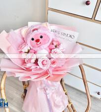 20-FLOWER WAX FLOWER WITH A BEAR - IDEAL GIFT